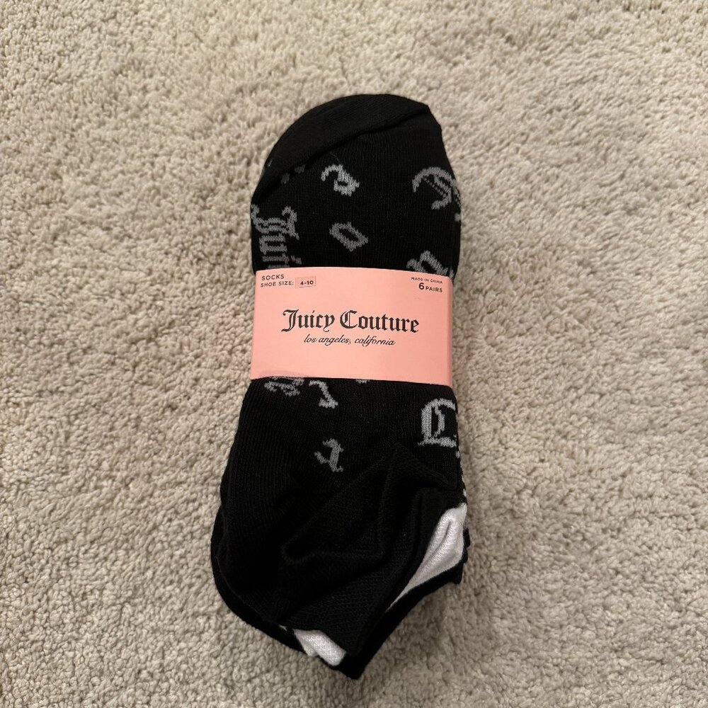 Juicy Couture 6 pack Socks Multipack Women's, Shoe Size 4-10 Black‎ White